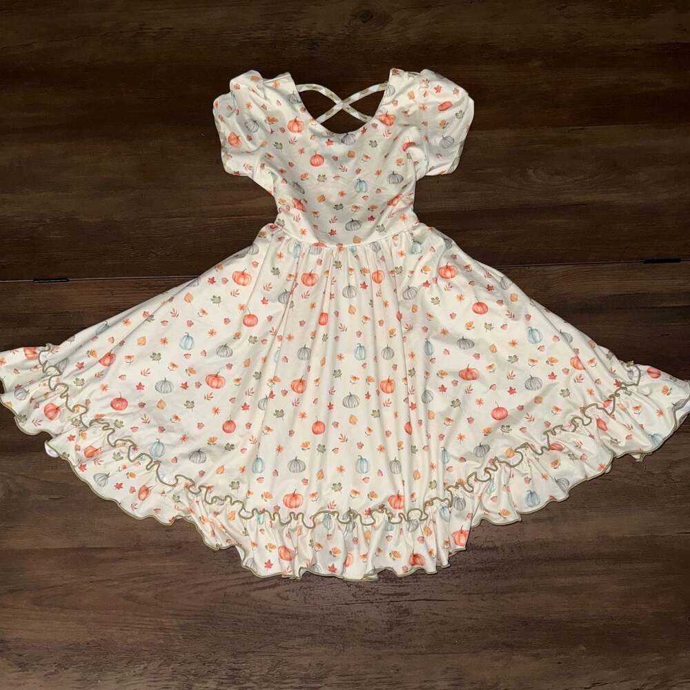 Charlie's Project Kids Pumpkin Fall Leaves Autumn Twirl Dress Size 6